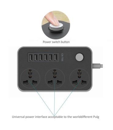 سه راهی برق با 6 پورت USB شارژر echista.ir