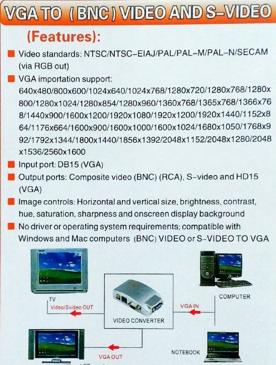 تبدیل BNC s-video AV به VGA